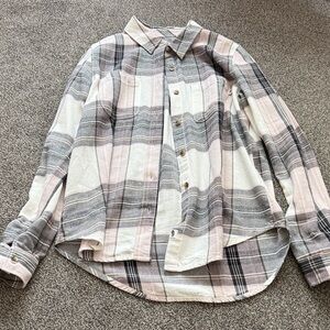 Vans Women’s Plaid Button Up Shirt XS Pink Gray Flannel Style Top
